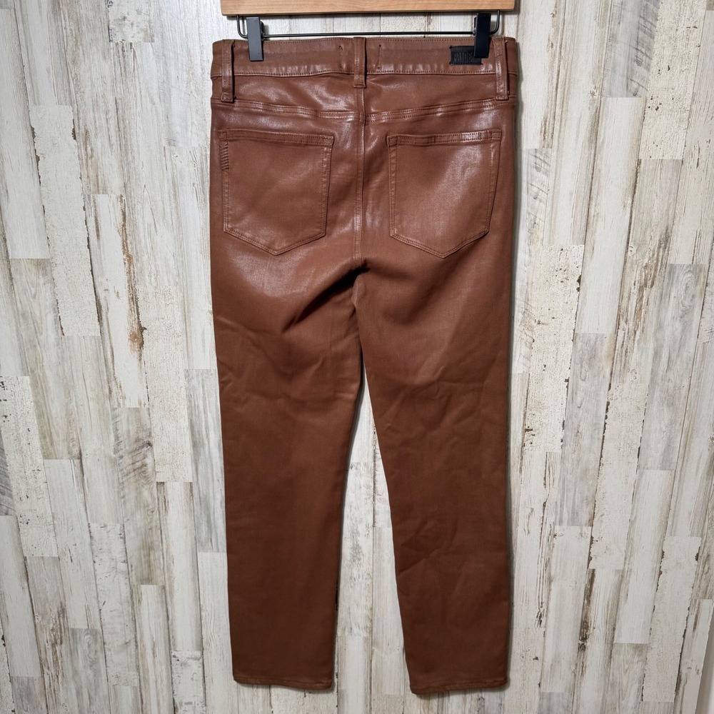 PAIGE Brown Cognac Cindy High Waist Ankle Straight Faux Leather Jeans Womens 29 - Picture 4 of 8